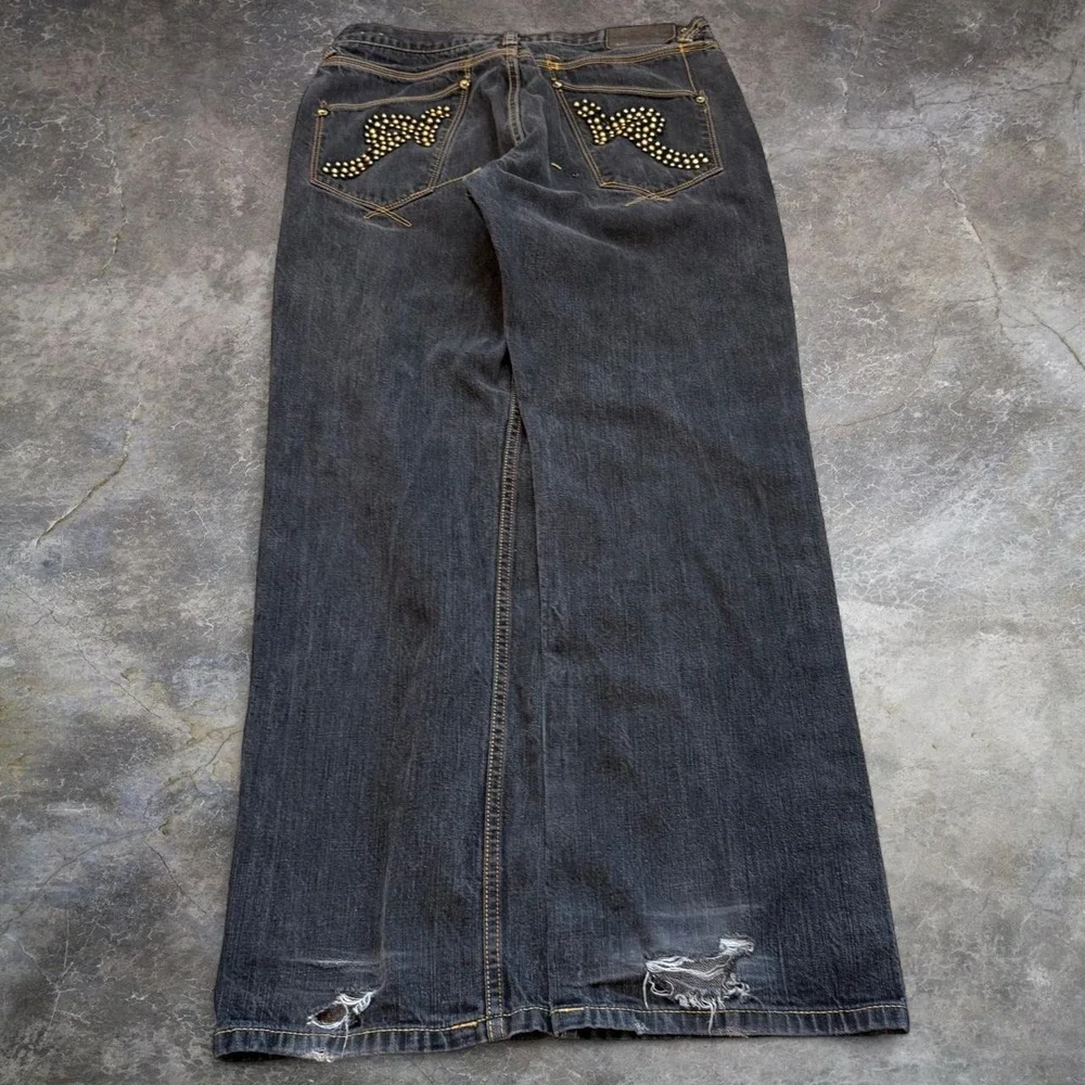 Vintage Rocawear Distressed Faded Black Jeans Men's 35x32 Skater Grunge Goth Y2K